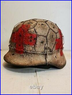 WWII GERMAN M35 Winter Medic Chickenwire HELMET WithHand Aged Paint Work and Liner