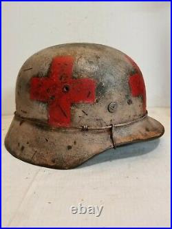 WWII GERMAN M35 Winter Medic HELMET With Hand Aged Paint Work and Liner