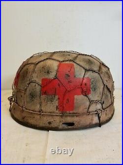 WWII GERMAN M37 Winter Medic Paratrooper HELMET WithHand Aged Paint Work and Liner