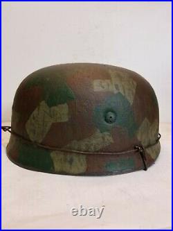 WWII GERMAN M38 Paratrooper Splinter camo HELMET WithHand Aged Paint Work & Liner