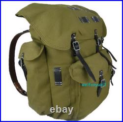 WWII GERMAN Mountaining Trooper Canvas Rucksack Backpack With Leather Strap Bag