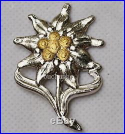 WWII GERMAN OFFICER EDELWEISS MOUNTAIN METAL CAP BADGE INSIGNIA-32210