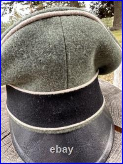 WWII GERMAN WAFFEN LEATHER VISOR Crusher Wool Cap Hat Uniform Ww2 Janke Ww2