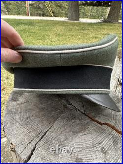 WWII GERMAN WAFFEN LEATHER VISOR Crusher Wool Cap Hat Uniform Ww2 Janke Ww2