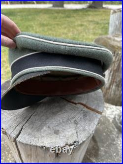 WWII GERMAN WAFFEN LEATHER VISOR Crusher Wool Cap Hat Uniform Ww2 Janke Ww2