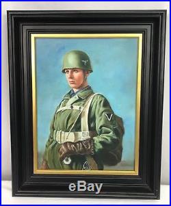 WWII German Army Fallschirmjager Paratrooper Framed Oil Painting
