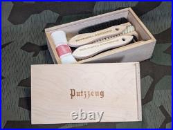 WWII German Army Putzzeug Shoe Brush Set Wehrmacht u. Arbeitsdienst Wood Box Kit