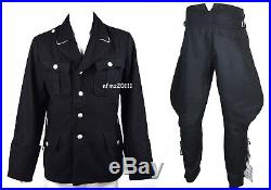 WWII German Elite M32 Officer Black Wool Tunic And Breeches Military Uniform
