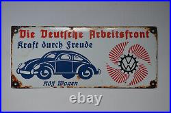 WWII German Enamel Sign DAF Kraft Durch Freude KdF Wagen