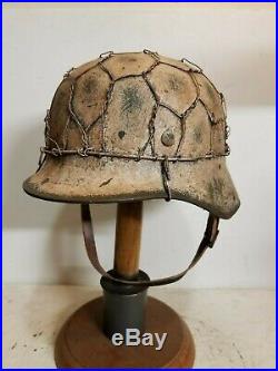 WWII German M35 Chicken wire Half basket Winter Camo Helmet