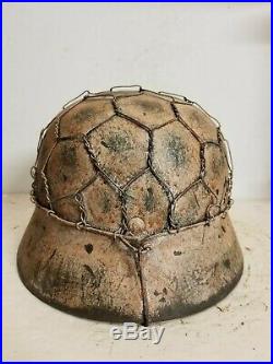 WWII German M35 Chicken wire Half basket Winter Camo Helmet