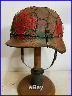 WWII German M35 Chicken wire Medic Camo Helmet