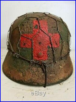 WWII German M35 Chicken wire Medic Camo Helmet