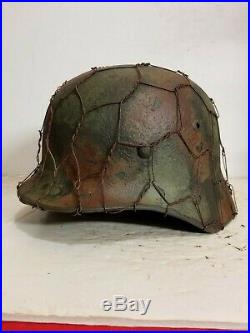 WWII German M35 Chicken wire Normandy Camo Helmet