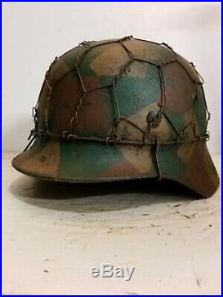 WWII German M35 Half basket Chicken wire Splinter Camo Helmet