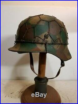 WWII German M35 Half basket Chicken wire Splinter Camo Helmet