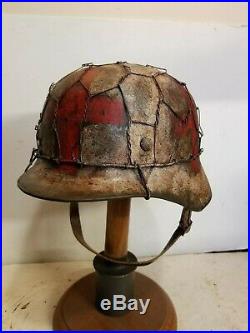 WWII German M35 Normandy AgedWinter Medic Chickenwire Helmet