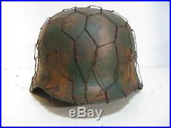 WWII German M35 Normandy Camo Helmet with Chickenwire