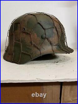 WWII German M35 Normandy Chicken wire Camo Helmet