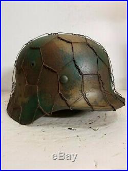 WWII German M35 Normandy Chickenwire Helmet