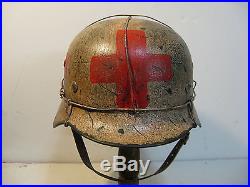 WWII German M35 Normandy Medic Sanitat 3 Wire Winter camo Helmet