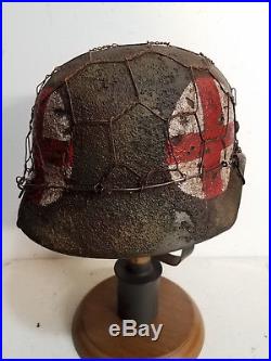 WWII German M35 Normandy Medic Sanitat Chickenwire Helmet