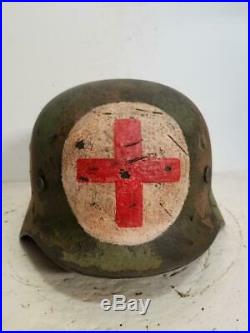WWII German M35 Summer Camo Medic Helmet