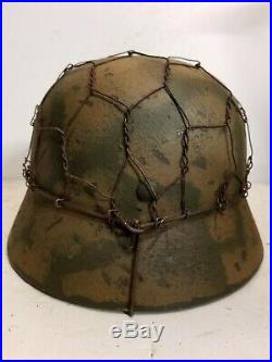 WWII German M35 Turtle Shell Camo Half Basket Chickenwire Helmet