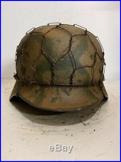 WWII German M35 Turtle Shell Camo Half Basket Chickenwire Helmet