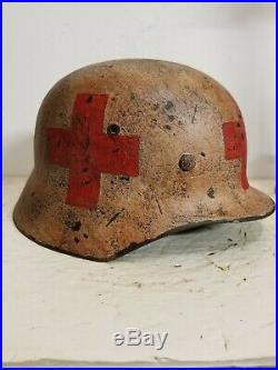 WWII German M35 Winter Camo Medic Helmet