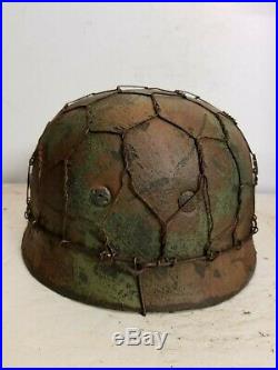 WWII German M38 Fallschirmjager Half Basket Camo Paratrooper Helmet
