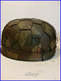 WWII German M38 Fallschirmjager Splinter Half Basket Camo Paratrooper Helmet
