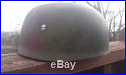 WWII German M38 Late War Paratrooper Helmet, Normandy Camo with Slotted Bolts