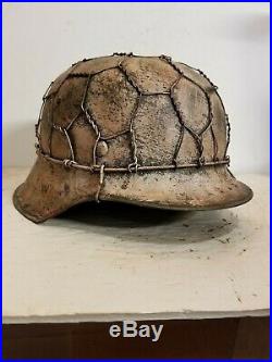 WWII German M42 Chicken wire Half basket Winter Camo Helmet