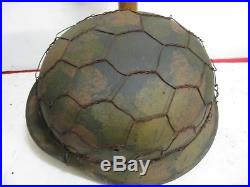 WWII German M42 Normandy Camo Helmet with Half Basket Chickenwire
