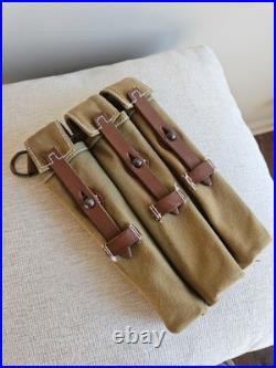 WWII German MP40 Pouches Reproduction Green Canvas withBrown Leather (Luftwaffe)