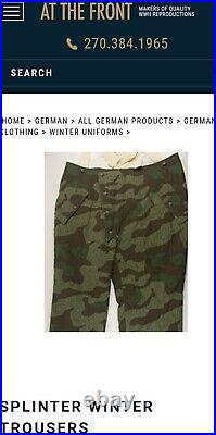 WWII German Winter SPLINTER CAMO Trousers by At The Front Militaria size 3 NEW