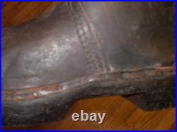 WWII German wood-soled felt-lined black leather winter boots size 10 1/2