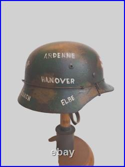 WWII M35 German Helmet with Souvenir US 84th Infantry emblem and battles