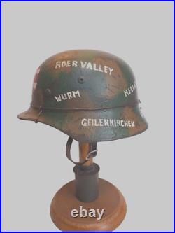 WWII M35 German Helmet with Souvenir US 84th Infantry emblem and battles