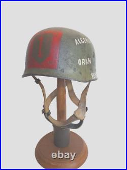 WWII M38 German Fallschirmjager Helmet with Souvenir 1st Inf. Div. Emblem &battles