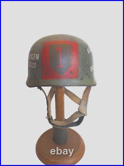 WWII M38 German Fallschirmjager Helmet with Souvenir 1st Inf. Div. Emblem &battles