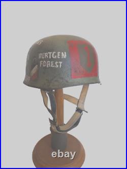 WWII M38 German Fallschirmjager Helmet with Souvenir 1st Inf. Div. Emblem &battles