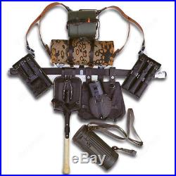 WWII MP40/P38 leather equipment group with kettle lunch box spade raincoat tent