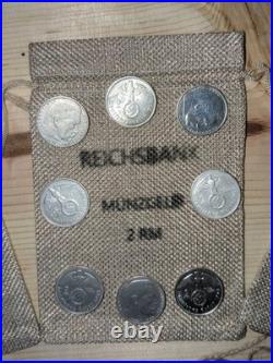 WWII Nazi Germany Reichsbank Chest, Bags, and 3 Real 2 Reichsmarks Collector set