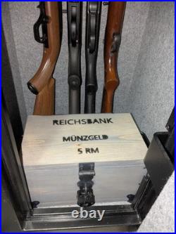 WWII Nazi Germany Reichsbank Chest, Bags, and 3 Real 2 Reichsmarks Collector set