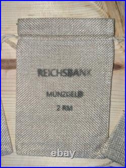 WWII Nazi Germany Reichsbank Chest, Bags, and 3 Real 2 Reichsmarks Collector set