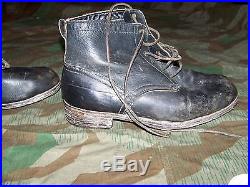WWII or post war German Army Marching Size 11 black leather LOWBOOTS hobnailed