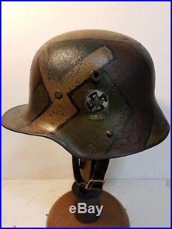 WWI German M16 Camo Helmet with aged liner