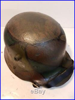 WWI German M16 Camo Helmet with aged liner